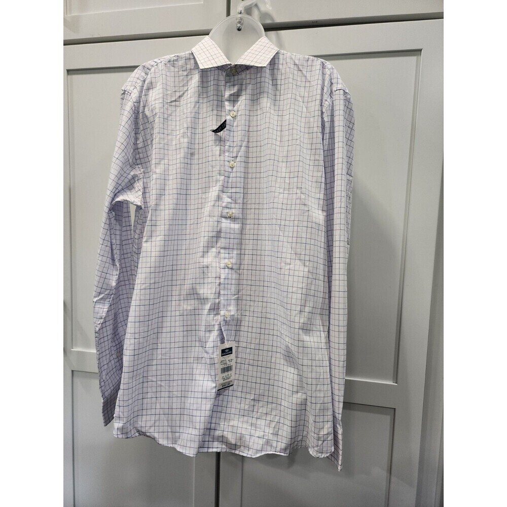 Dockers Fitted Shirt Mens Large Blue White Purple Cotten Blend Neck 16-16.5